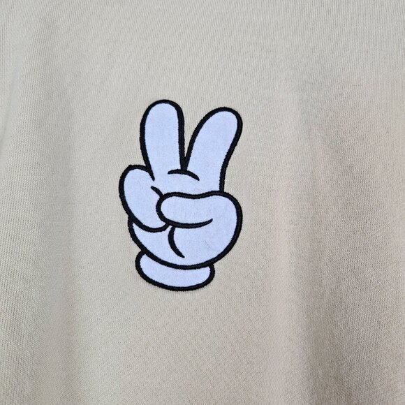 Disney Mickey Peace Sign Pullover Crewneck Sweatshirt Beige Tan M - Picture 4 of 5